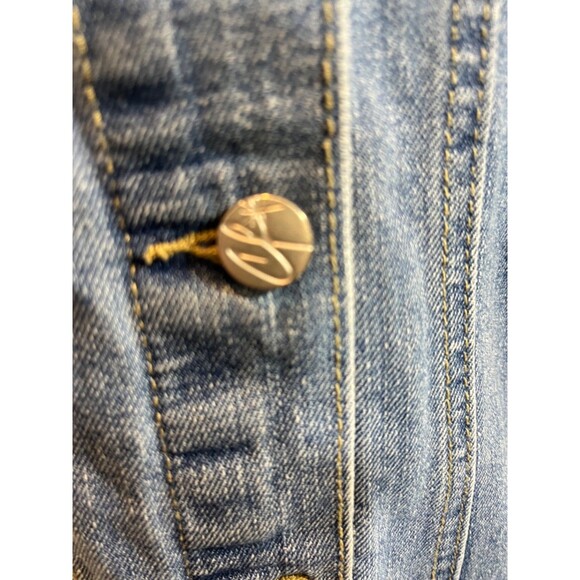 Crave Fame Women Button Up Jean Jacket Long Sleeve Stressed Size L Black Ribbon - Picture 5 of 6